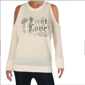 William Rast Distressed Cold Shoulder Graphic Top